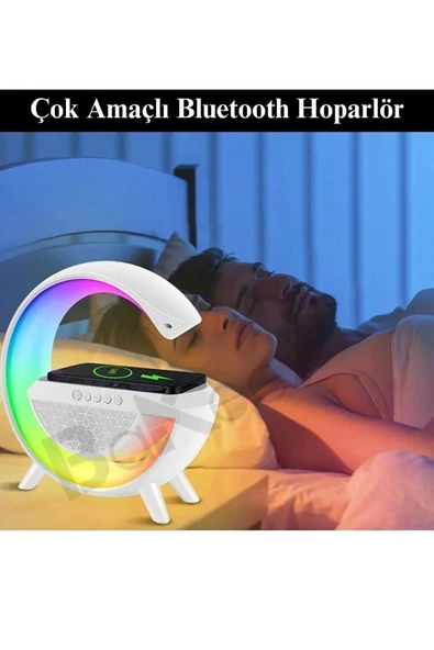 ASFAL Kablosuz Şarj Özellikli, Işıklı, Bluetooth Hoparlör, Alarmlı Masa Lambası Gece Lambası, Speaker - 4