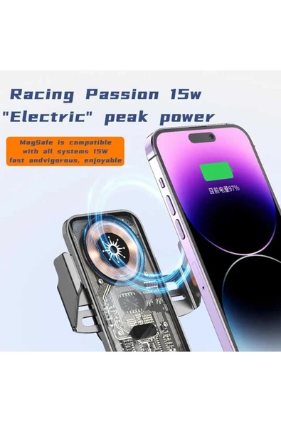 ASFAL Sensörlü 15W Kablosuz Şarj Özellikli Kaliteli Transparan Araç içi Telefon Tutucu Havalandırma Uyumlu - 4