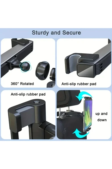 ASFAL 14 inç Uyumlu 360 ° Dönen Teleskopik Tablet Tutucu Fonksiyonel Araba Arka Koltuk Cep Telefonu Tutucu - 5