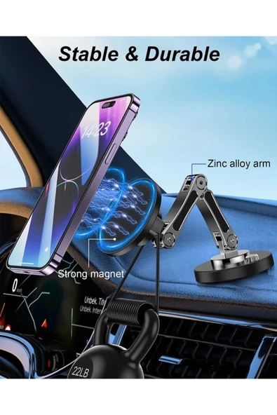 ASFAL Magsafe Uyumlu 15W Kablosuz Şarj Özellikli 360 Dönen Mıknatıslı Araç Telefon Tutucu - 7