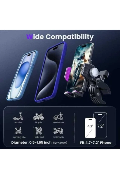 ASFAL Gidon Bağlantılı Sarsıntı Önleyici Motosiklet Telefon Tutucu Scooter, Bisiklet Telefon Tutacağı - 7