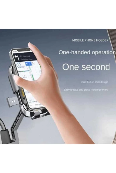 ASFAL Otomatik Tuşlu Ayna Bağlantılı Scooter Ve Motosiklet Telefon Tutucu - 4