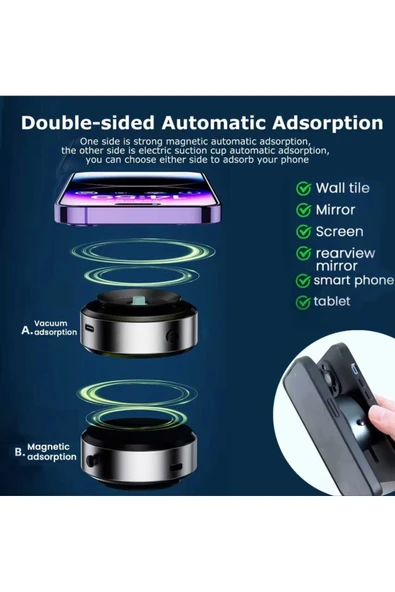 ASFAL Araç İçi Vakumlu Akıllı Telefon Tutucu  Ayna Masa, Mutfak Dolabı Makyaj Videosu Telefon Tutacağı - 4