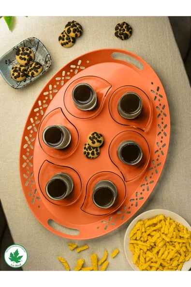 Lalin Tepsi Metal Oval Servis Tepsisi, Romantik Tepsi, Büyük Tepsi,çay Kahve Tepsisi - 5