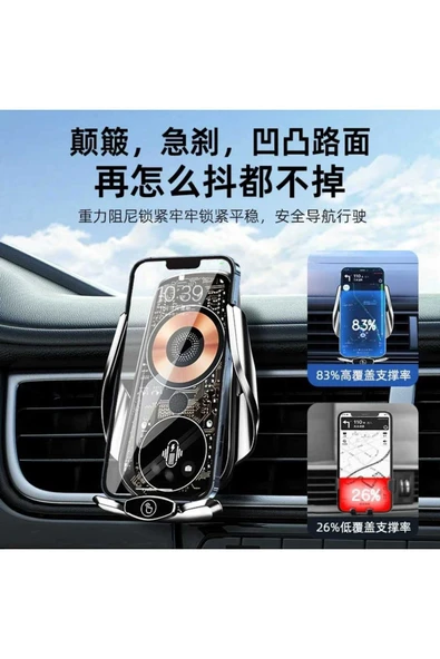 ASFAL Sensörlü 15W Kablosuz Şarj Özellikli Kaliteli Transparan Araç içi Telefon Tutucu Havalandırma Uyumlu - 5