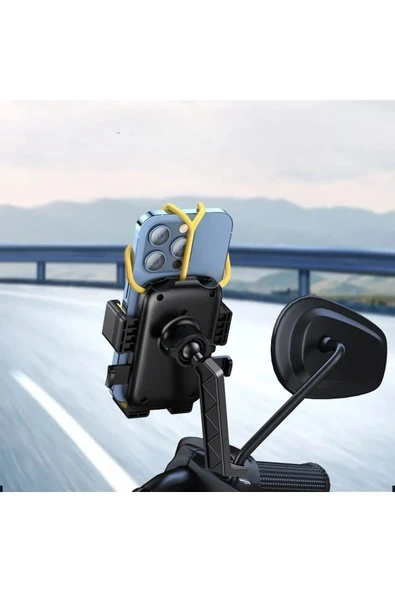 ASFAL Ekstra Korumalı Motorsiklet Telefon Tutacağı Ayna Bağlantılı Motosiklet ve Scooter Telefon Tutucu - 4