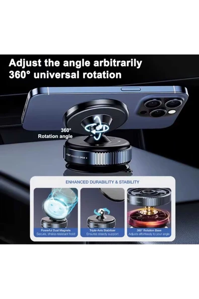 ASFAL 360° Dönen Araç İçi Telefon Tutucu Dikiz Aynası ve Makyaj Aynası için Mıknatıslı Telefon Tutacağı - 2