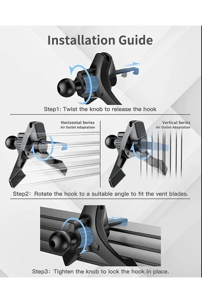 ASFAL Otomatik Klipsli Araç Telefon Tutacağı 360° Dönebilen Araç Klima Uyumlu Telefon Tutucu - Resim 4