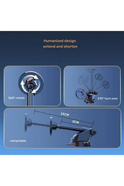 ASFAL Magsafe Uyumlu Uzun Kollu Kaliteli 360° Dönen Mıknatıslı Masaüstü ve Araç İçi Telefon Tutucu - Resim 4