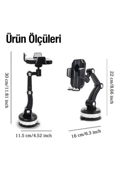 ASFAL Ultra Güçlü Vantuzlu, Cam ve Torpido Üstüne Yapışan Araç İçi Telefon Tutucu, Yatay ve Dikey Kullanım - 6
