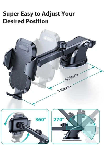 ASFAL Vantuzlu, Uzayabilen, Otomatik Açılabilen Araç Içi Telefon Tutucu Torpido Ve Cama Yapışır - 2