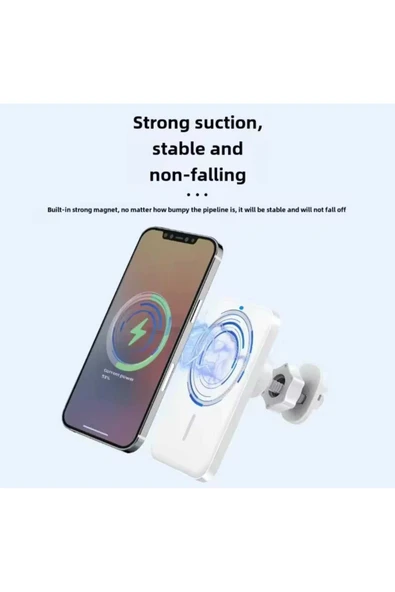 ASFAL Magsafe Uyumlu 15W Kablosuz Şarj Özellikli Araba Telefon Tutucu Mıknatıslı Araç Telefon Tutacağı - 4