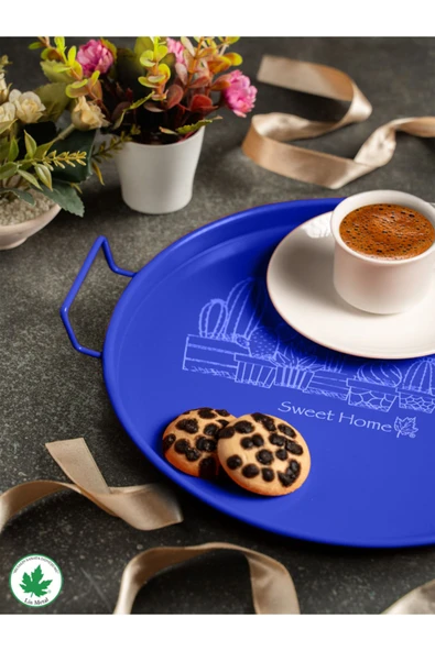 24cm Metal Kulplu Tepsi (Kaktüs Baskılı) - Resim 3