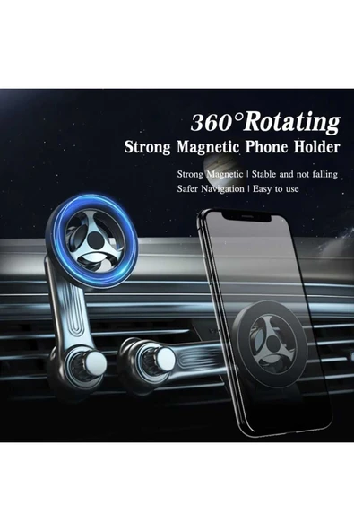ASFAL Güçlü Mıknatıslı Araba Izgara Uyumlu Mıknatıslı Telefon Tutacağı 360° Dönen Yatay ve Dikey Kullanım - Resim 3