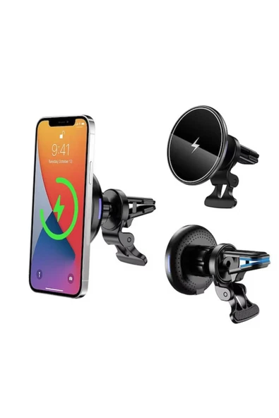 ASFAL Kablosuz Şarj Özellikli 15w Magsafe Wireless Araç Telefon Tutucu Iphone 14 13 12 Pro Max Mini Uyumlu