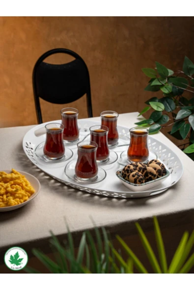 Lalin Tepsi Metal Oval Servis Tepsisi, Romantik Tepsi, Büyük Tepsi,çay Kahve Tepsisi - 10