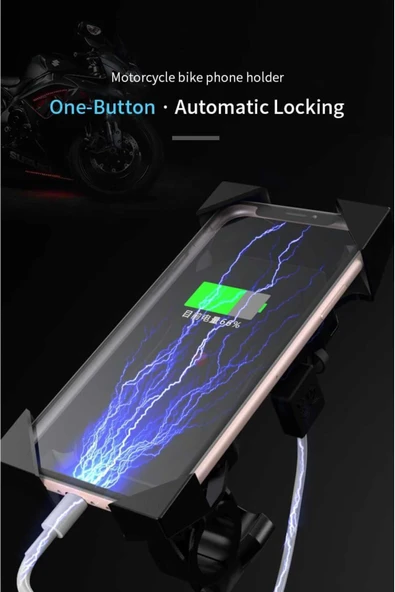 ASFAL Şarj Özellikli 360° Dönen Motor Telefon Tutucu Motosiklet Telefon Tutacağı - 7