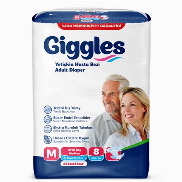 Giggles Yetişkin Bel Bantlı Hasta Bezi Medium 8'li 1 Paket 8 Adet - 2
