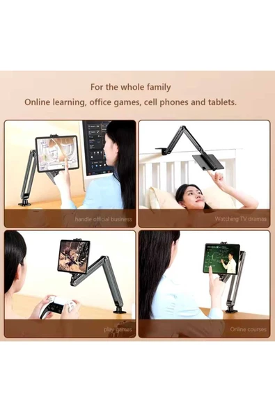 ASFAL Alüminyum 13 İnç Uyumlu Çift Telefon Tutuculu Stand 360° Dönen Masaüstü Telefon ve Tablet Tutacağı - 6
