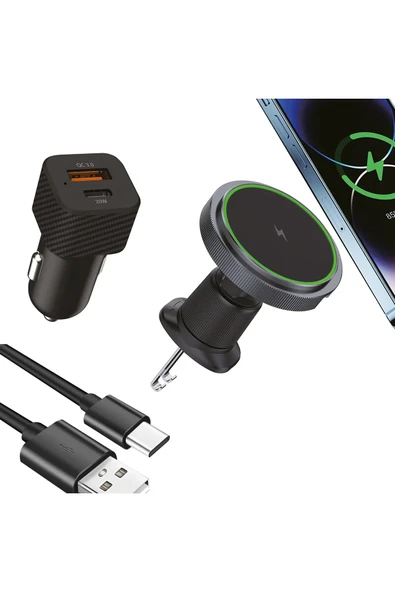 ASFAL Magsafe Uyumlu Mıknatıslı 15 Watt Kablosuz Şarj Özellikli Torpido Havalandırma Uyumlu Telefon Tutucu - 3