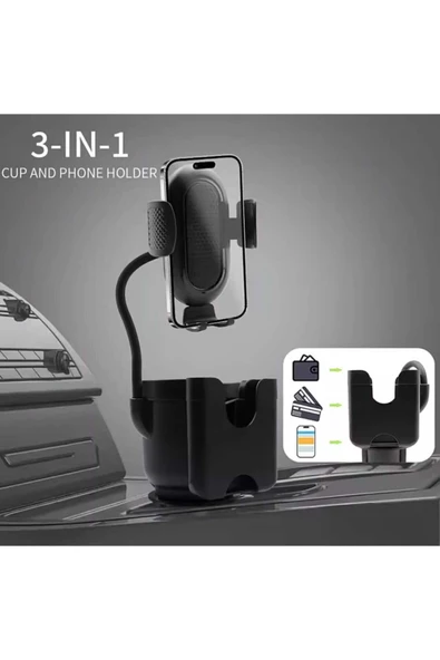 ASFAL 3in1 Araç İçi Bardaklık Telefon Tutucu Araba Bardak Tutucu Araç Cep Telefonu Tutucu - 6