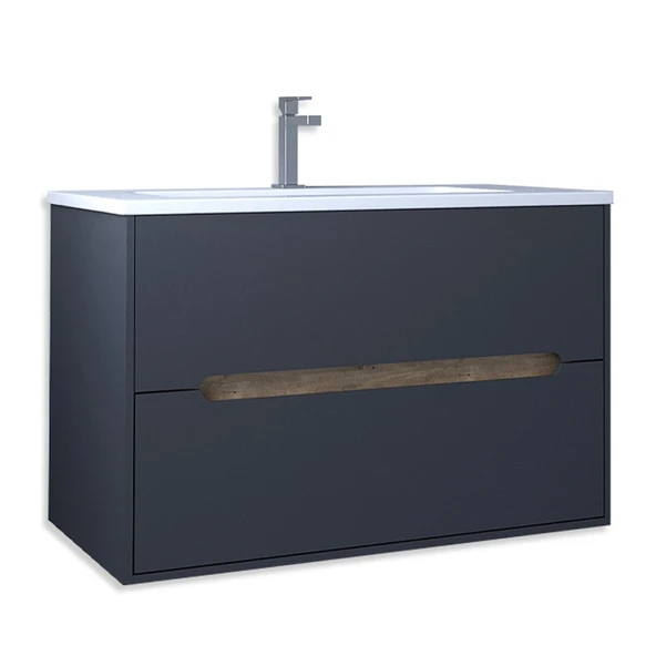Teta Home Madrid 80 cm Mdf Banyo Lavabolu Alt Dolap  Antrasit-Atlantik Çam