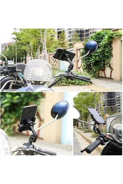 ASFAL Metal Ayna Bağlantılı Motosiklet Scooter Telefon Tutucu 360° Dönen Motosiklet Cep Telefonu Tutucu - 4
