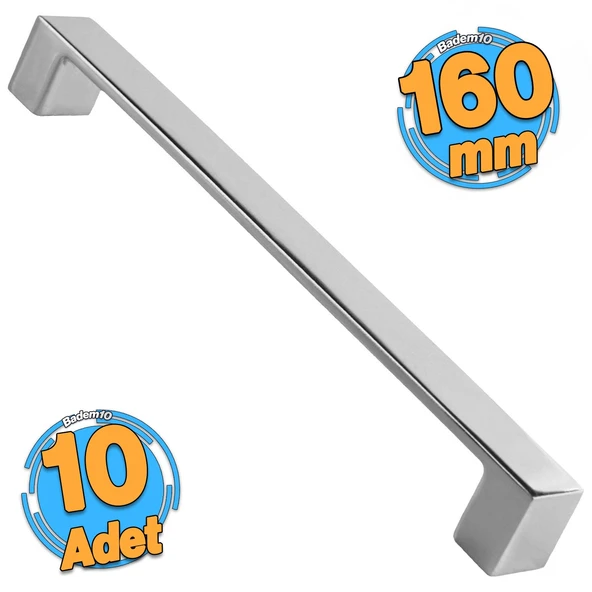 10 Adet Bihter Düz Krom 160 MM - 16.0 CM Mobilya Mutfak Dolabı Çekmece Dolap Kulpu Kulbu Metal Kulp