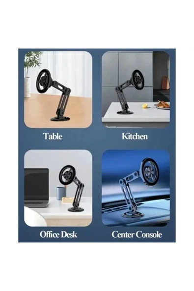 ASFAL %100 Metal, Güçlü Mıknatıslı, Araç Telefon Tutucu, Katlanabilir Masaüstü Telefon Tutacağı - Resim 4