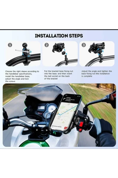 ASFAL 7.2' Uyumlu Titreşim Modüllü Güçlü Anti-Şok 360° Dönen Bisiklet Scooter ve Motosiklet Telefon Tutucu - 3