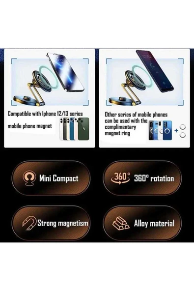 ASFAL Mükemmel Kaliteli Metal 360 Dönen Mıknatıslı Magsafe Masaüstü ve Araç İçi Telefon Tutucu - 3