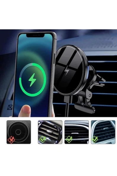 ASFAL Kablosuz Şarj Özellikli 15w Magsafe Wireless Araç Telefon Tutucu Iphone 14 13 12 Pro Max Mini Uyumlu - 3