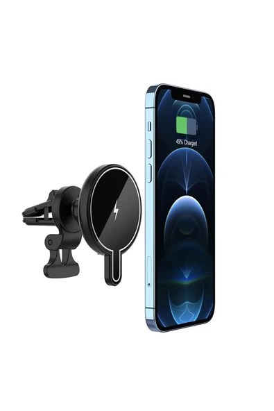 ASFAL Kablosuz Şarj Özellikli 15W Magsafe Wireless Araç Telefon Tutucu Iphone 14 13 12 Pro Max Mini Uyumlu