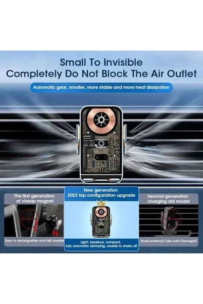 ASFAL Sensörlü 15W Kablosuz Şarj Özellikli Kaliteli Transparan Araç içi Telefon Tutucu Havalandırma Uyumlu - 7