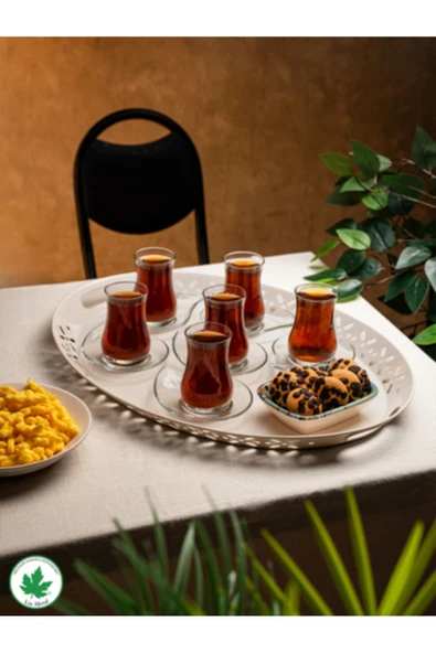 Lalin Tepsi Metal Oval Servis Tepsisi, Romantik Tepsi, Büyük Tepsi,çay Kahve Tepsisi - 12