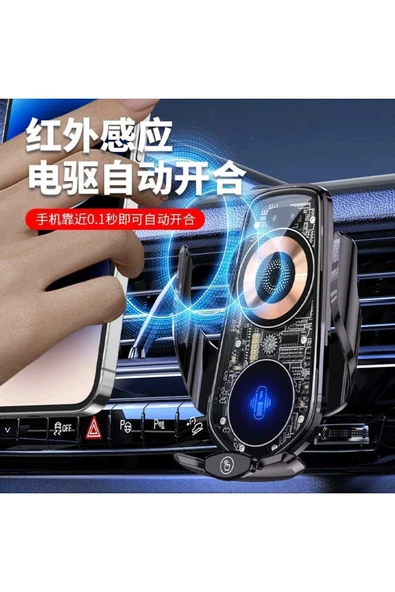 ASFAL Sensörlü 15W Kablosuz Şarj Özellikli Kaliteli Transparan Araç içi Telefon Tutucu Havalandırma Uyumlu - 4