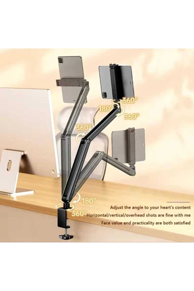 ASFAL Alüminyum 13 İnç Uyumlu Çift Telefon Tutuculu Stand 360° Dönen Masaüstü Telefon ve Tablet Tutacağı - 2