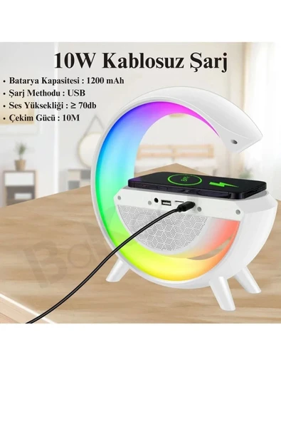 ASFAL Kablosuz Şarj Özellikli, Işıklı, Bluetooth Hoparlör, Alarmlı Masa Lambası Gece Lambası, Speaker - 2
