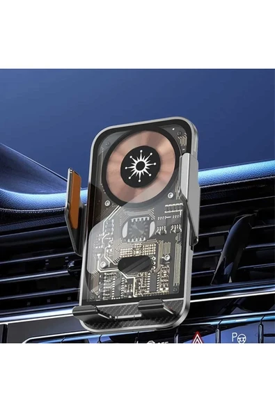 ASFAL Sensörlü 15W Kablosuz Şarj Özellikli Kaliteli Transparan Araç içi Telefon Tutucu Havalandırma Uyumlu - 2
