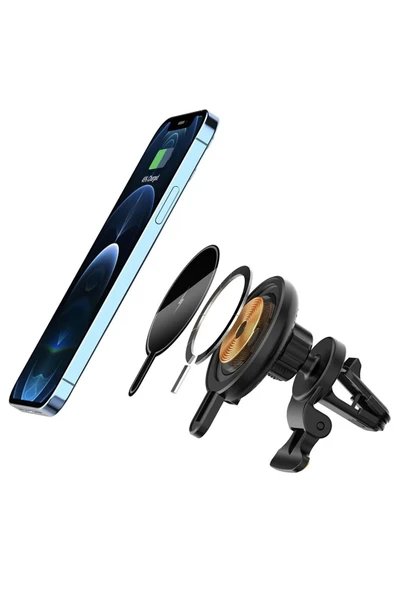 ASFAL Kablosuz Şarj Özellikli 15W Magsafe Wireless Araç Telefon Tutucu Iphone 14 13 12 Pro Max Mini Uyumlu - 5