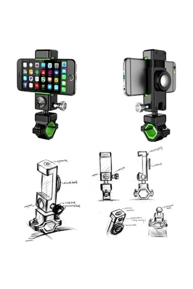 ASFAL Pusulalı Gidon Bağlantılı Motosiklet Bisiklet Scooter Bebek Arabası Telefon Tutucu ürün görseli 1