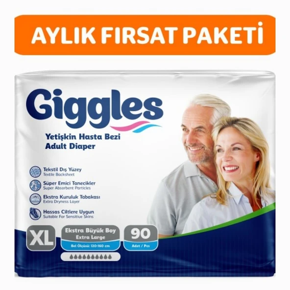 Giggles Yetişkin Bel Bantlı Hasta Bezi ExtraLarge 30'lu 3 Paket 90 Adet