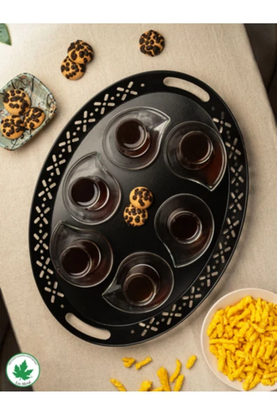 Lalin Tepsi Metal Oval Servis Tepsisi, Romantik Tepsi, Büyük Tepsi,çay Kahve Tepsisi - 6