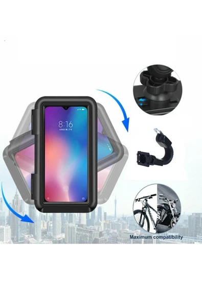 ASFAL Ayna Bağlantılı Su Geçirmez Motosiklet Telefon Tutucu Dokunmatik Ekran Uyumlu Şarj Girişli - 2