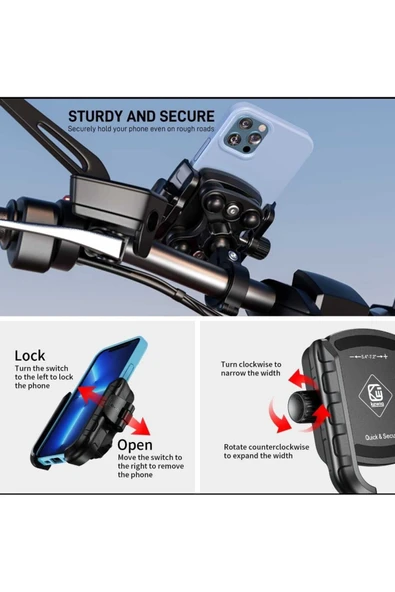 ASFAL 7.2' Uyumlu Titreşim Modüllü Güçlü Anti-Şok 360° Dönen Bisiklet Scooter ve Motosiklet Telefon Tutucu - 4