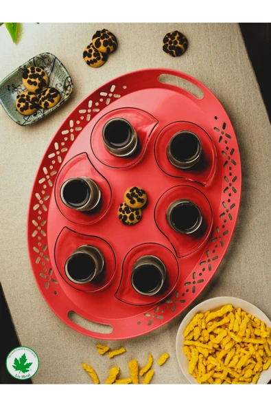 Lalin Tepsi Metal Oval Servis Tepsisi, Romantik Tepsi, Büyük Tepsi,çay Kahve Tepsisi - 4
