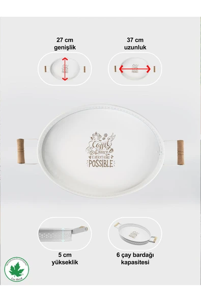 Tulipa Ahşap Kulplu Oval Tepsi DANTELLİ (Possible Baskılı) - Resim 4