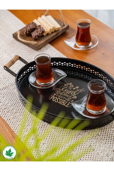 Tulipa Ahşap Kulplu Oval Tepsi DANTELLİ (Possible Baskılı) - Resim 8