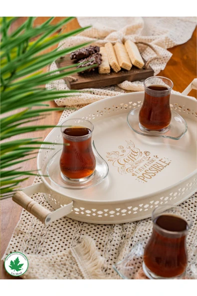 Tulipa Ahşap Kulplu Oval Tepsi DANTELLİ (Possible Baskılı) - Resim 7