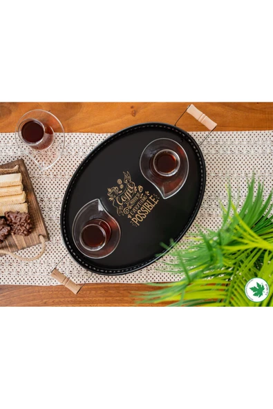 Tulipa Ahşap Kulplu Oval Tepsi DANTELLİ (Possible Baskılı) - Resim 9